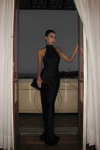 Halter Sleeveless Backless Mermaid Long Prom Dress With Pleated