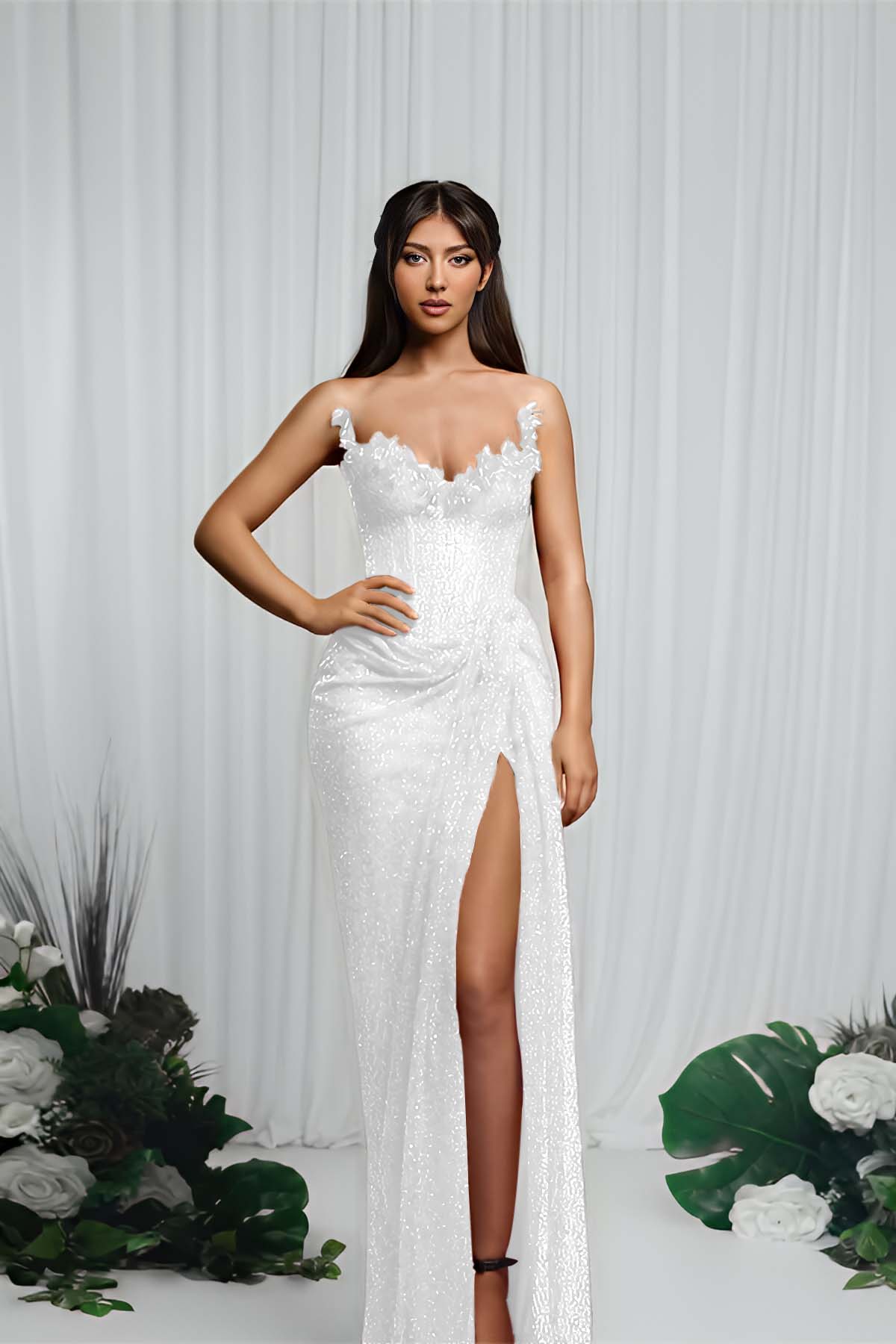 Strapless Sleeveless Mermaid Prom Dress With High Split Pleated BMBRIDE