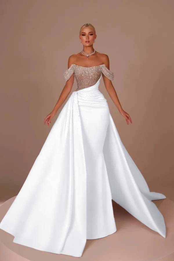 Off the Shoulder Strapless Mermaid Long Prom Dress With Sequins BMBRIDE