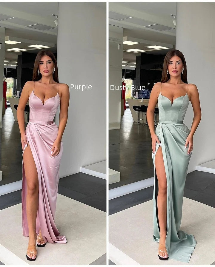 Orange Prom Dress Charmeuse Sleeveless Spaghetti Strap With Split