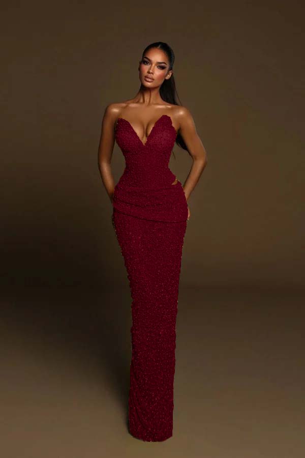 Strapless Sleeveless Long Mermaid Prom Dress With Pleated Beading BMBRIDE
