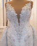 Spaghetti-Straps Sweetheart A-line Backless Wedding Dress With Appliques Lace BM bride