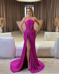 Pink Strapless Pleated Long Mermaid Prom Dress with High Slit BM bride