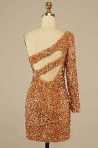 Purple Cut Out Open Back One Shoulder Sequins Homecoming Dress