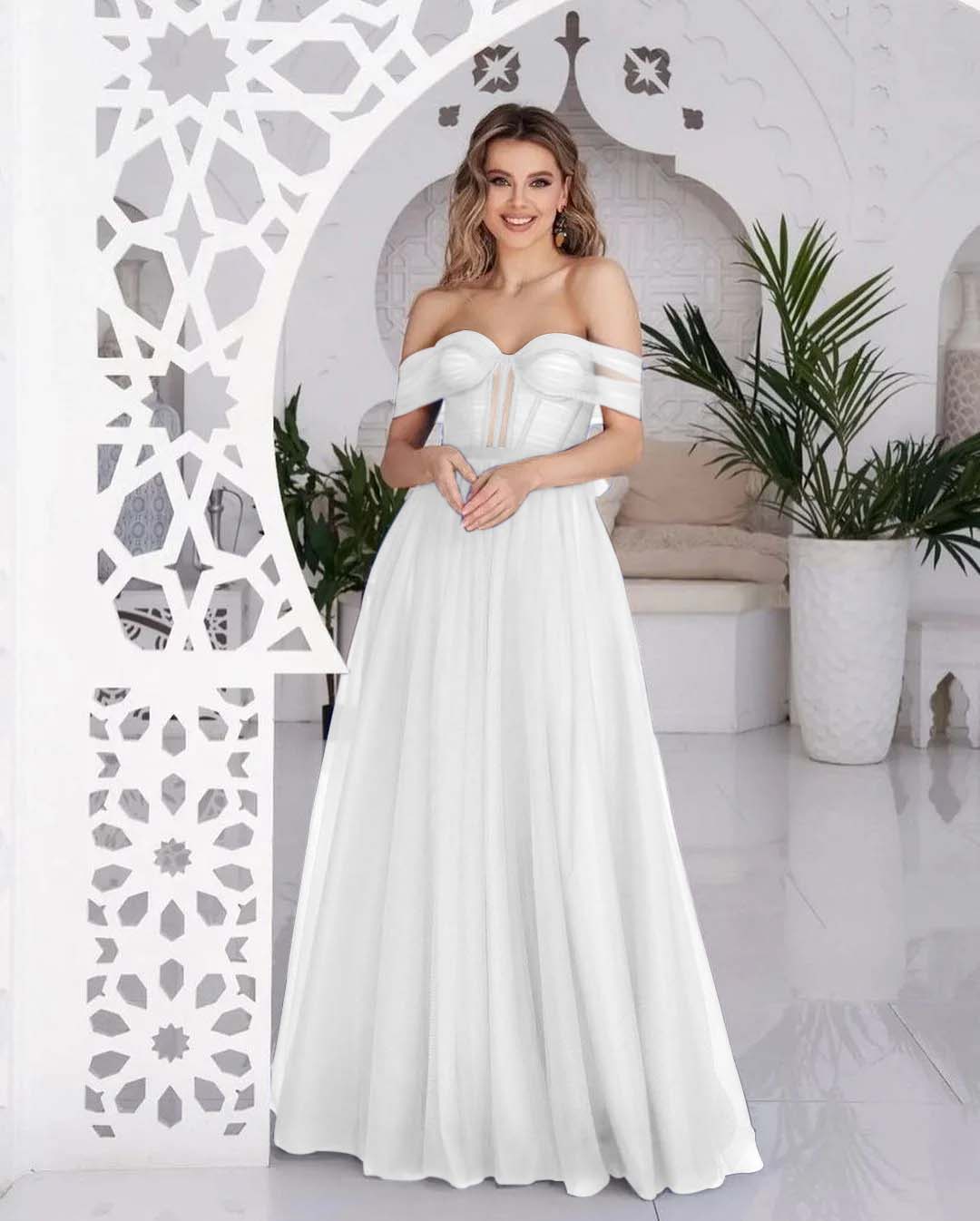 Stunning Tulle Off the Shoulder Sweetheart Strapless Royal Blue Prom Dress BMBRIDE
