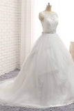 Princess Jewel Neck Long Wedding Dress with Tulle Lace BM bride