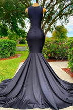 Classic Black Sleeveless Strapless Applique Mermaid Prom Dress BM bride