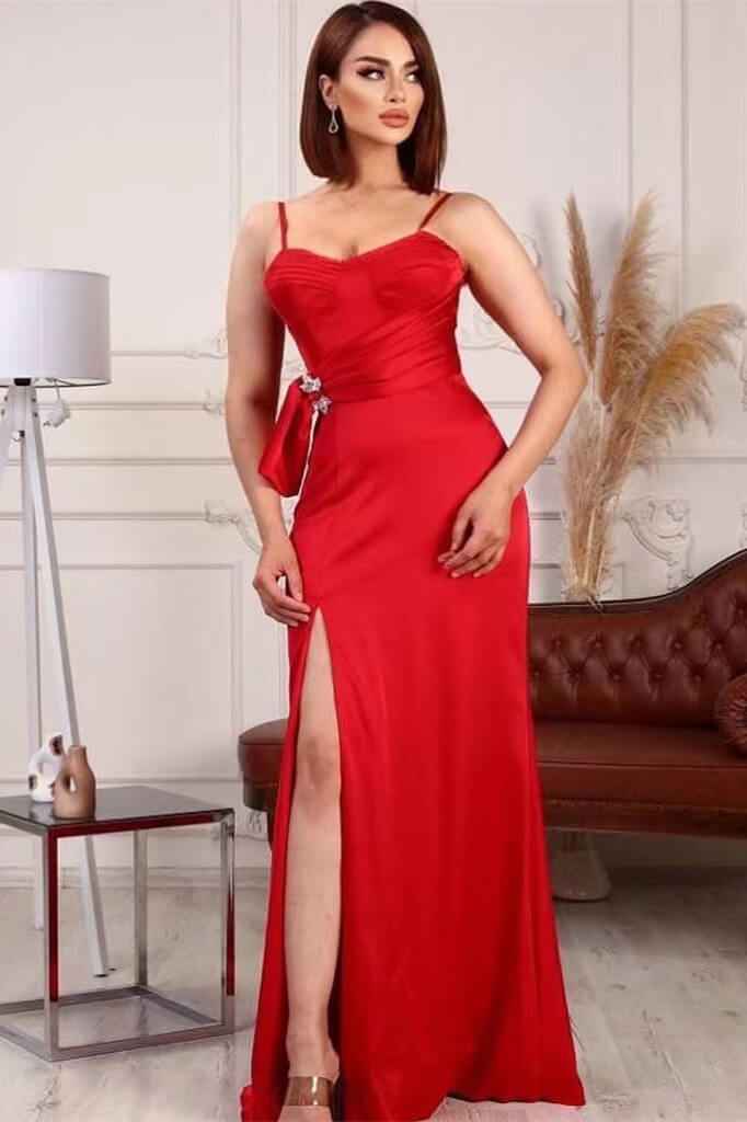 Mermaid Elegant Sleeveless Prom Dress Front Split With Spaghetti Straps