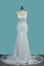 Sweetheart Spaghetti Strap Floor-Length Mermaid Wedding Dress with Lace BM bride