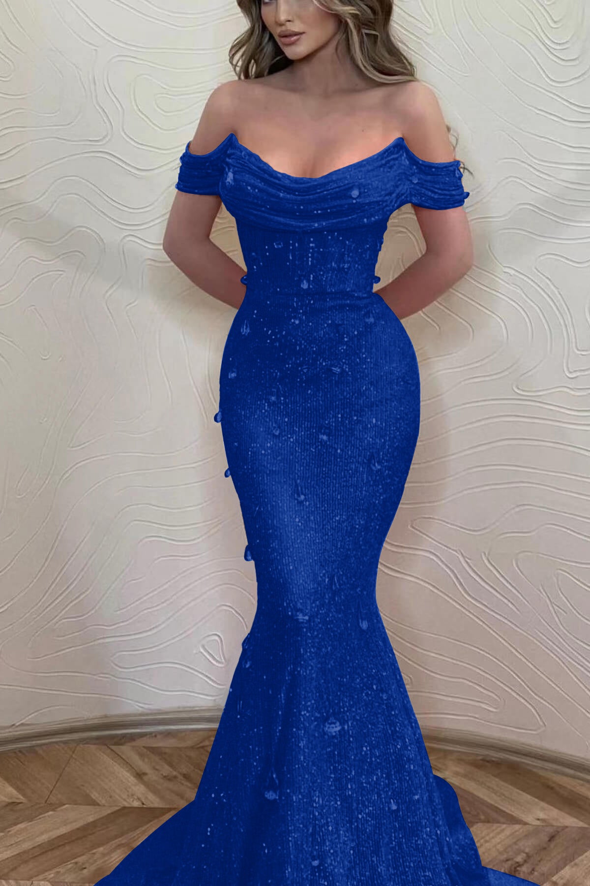 Orange Off the Shoulder Strapless Sleeveless Prom Dress With Sequins Mermaid BMBRIDE