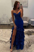 Sleeveless Strapless Long Split Prom Dress With Sequins Pleated