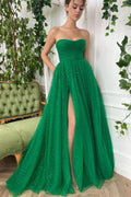 Glamorous Green Sleeveless Sweetheart Tulle Prom Dress with Split BM bride