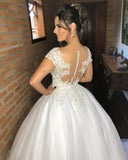 Sweetheart Strappy V-Neck Floor-Length Wedding Dress with Lace Appliques BM bride