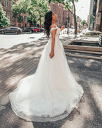 Deep V-neck A-Line Wedding Dress Floor-length Tulle Floral Lace BM bride