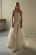 Chic Strapless Sleeveless Long Prom Dress With Ruffles Pleated