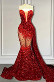 Red Mermaid Style Formal Dresses with Sweetheart Sequins and Ruffle for a Stylish Look BM bride