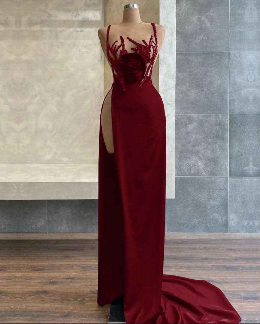 Black Spaghetti-Strap Mermaid Evening Dress with Beadings Sequins and Slit BM bride