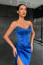Royal Blue Mermaid Prom Dress with Sequins Split BM bride