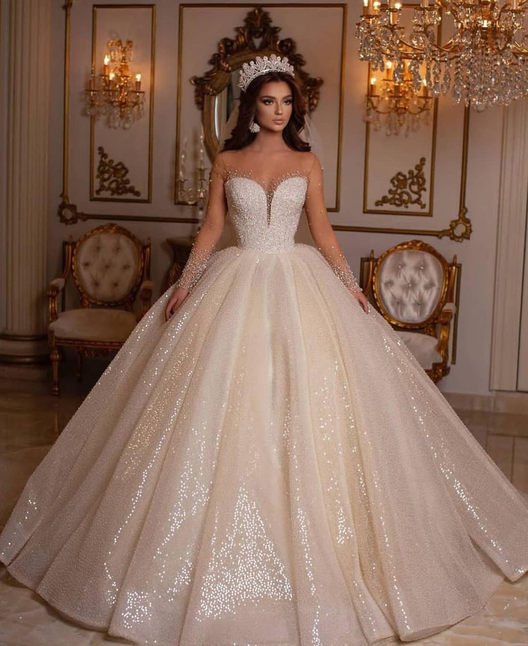 Luxury Long Ball Gown Sweetheart Wedding Dress with Sleeves BM bride