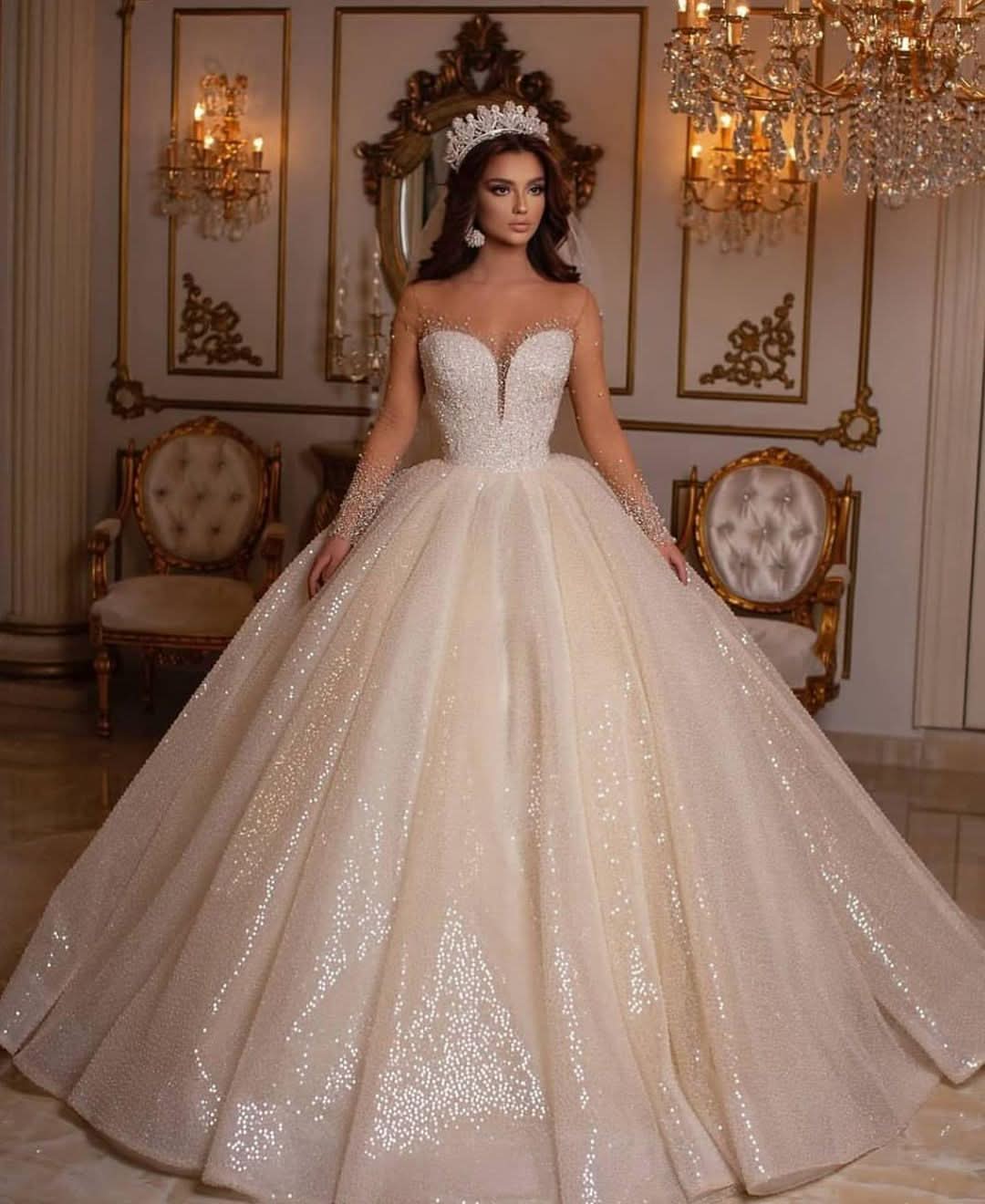 Luxury Long Ball Gown Sweetheart Wedding Dress with Sleeves BM bride