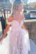Sleeveless Off-the-shoulder Sweetheart A-line Wedding Dress With Tulle Appliques Lace BM bride