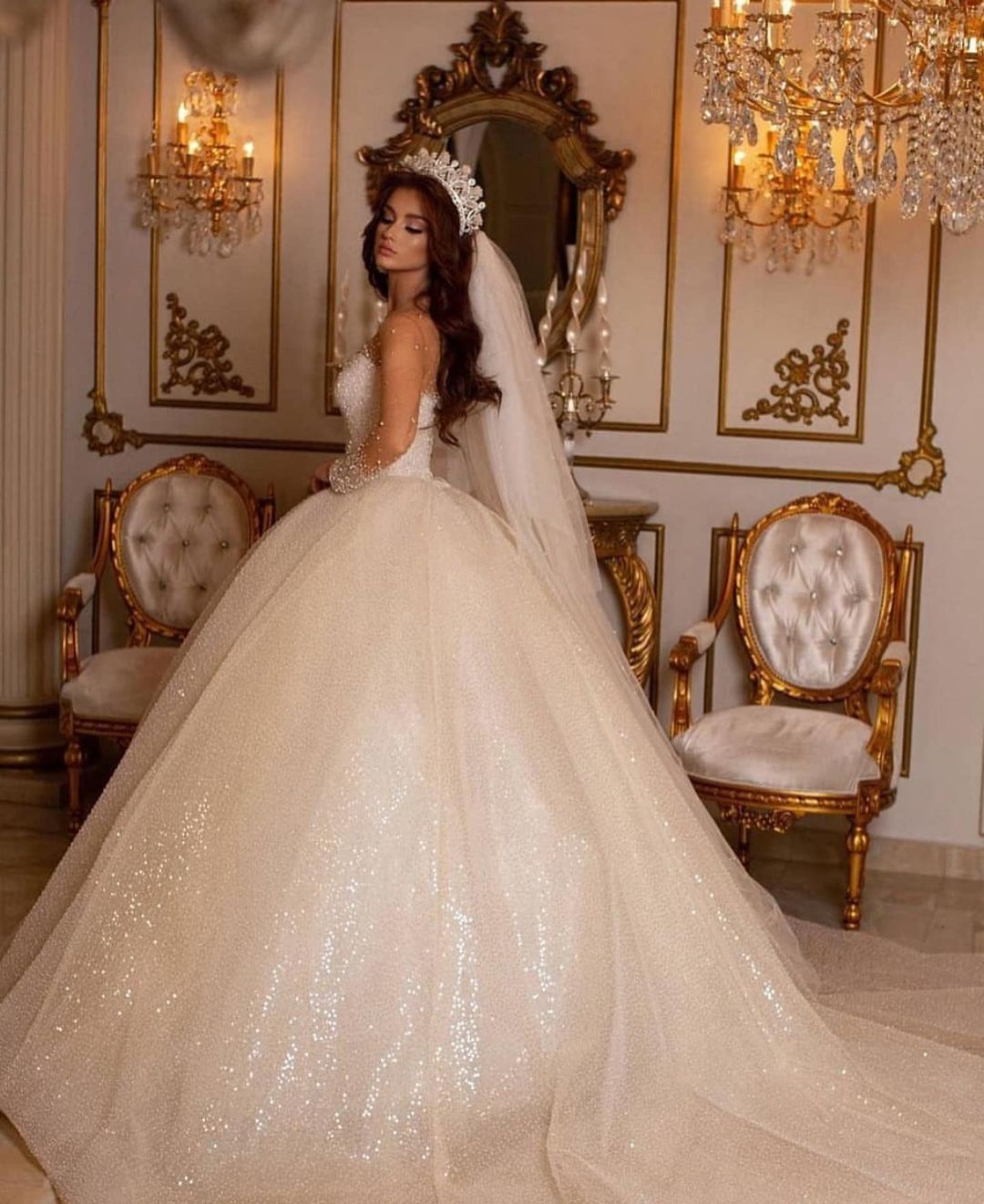 Luxury Long Ball Gown Sweetheart Wedding Dress with Sleeves BM bride