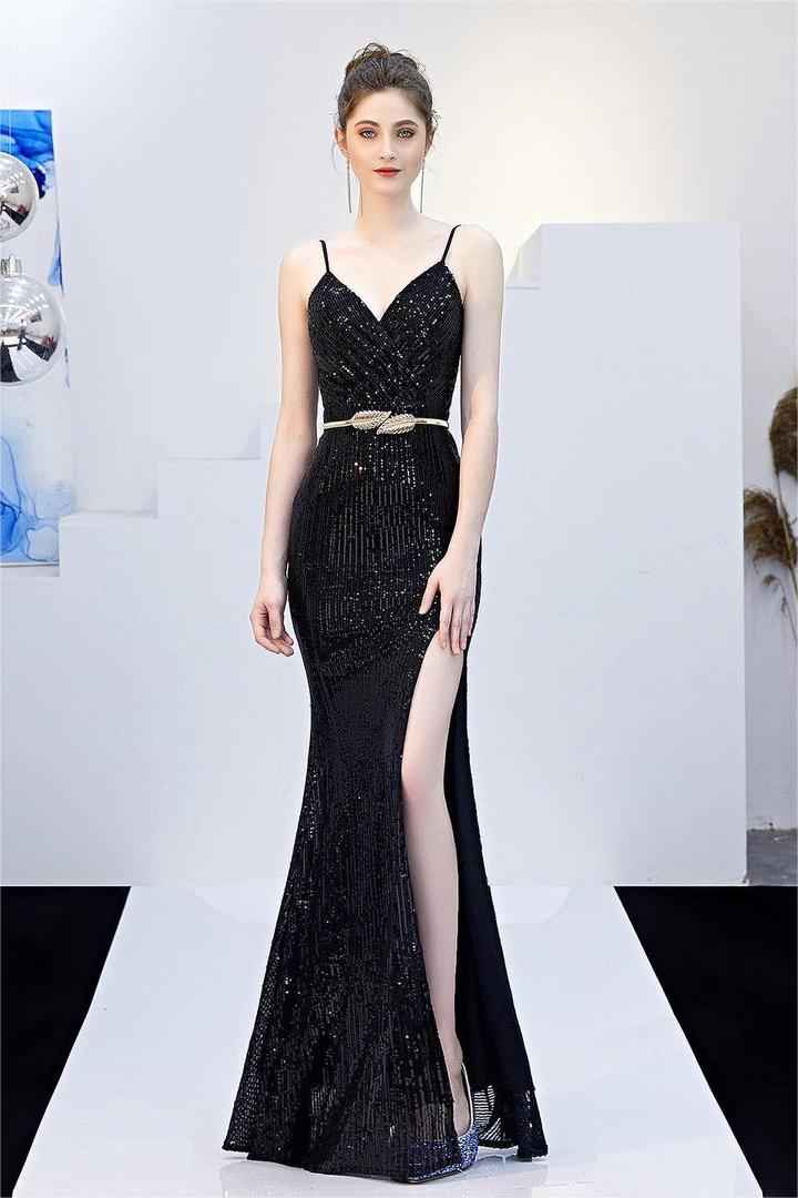 Dark Navy Sequins V Neck Sleeveless Spaghetti Strap Long Mermaid Prom Dress With Split