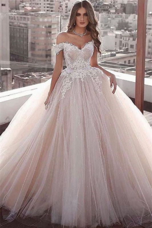 Off-the-Shoulder Sweetheart Ball Gown Wedding Dress with Appliques BM bride