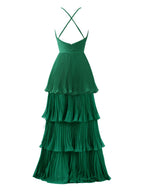 Elegant Dark Green A-Line Tiered Floor Length Chiffon Bridesmaid Dress BM bride