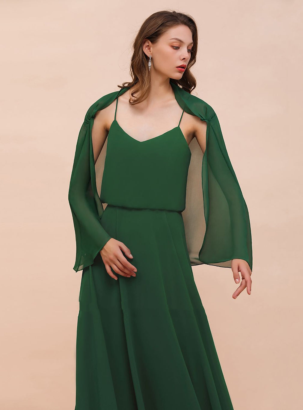 Dark Green Chiffon Special Occasion Wraps with Long Sleeves BMbride