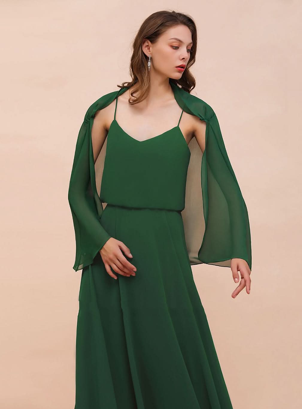 Dark Green Chiffon Special Occasion Wraps with Long Sleeves BMbride