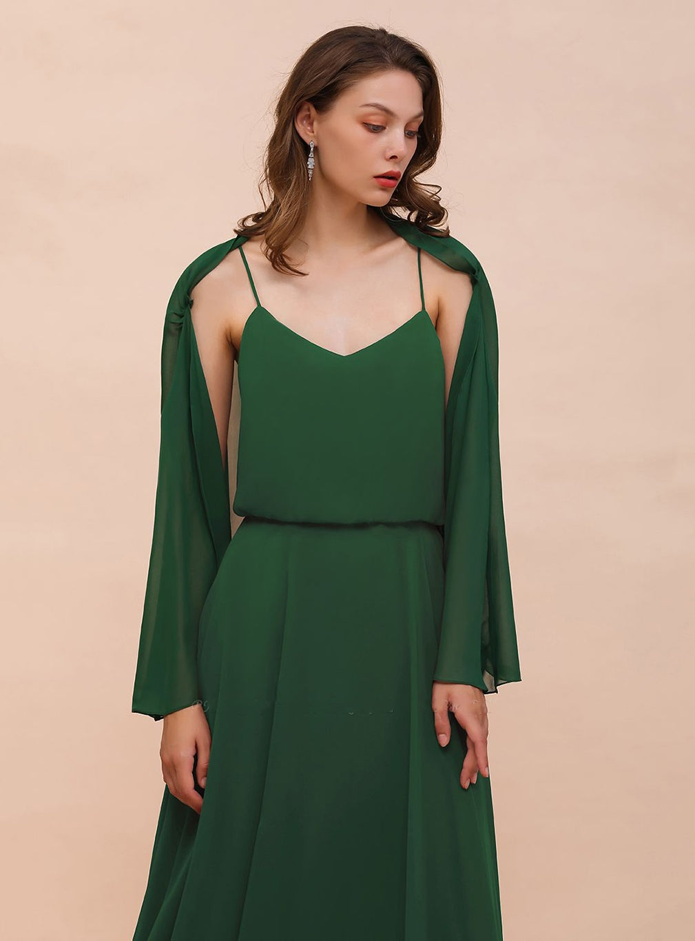 Dark Green Chiffon Special Occasion Wraps with Long Sleeves BMbride