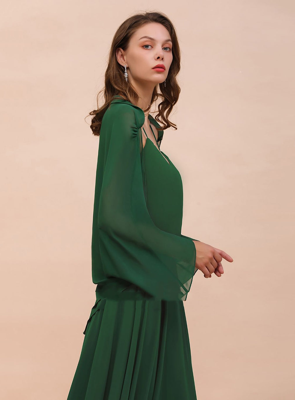 Dark Green Chiffon Special Occasion Wraps with Long Sleeves BMbride