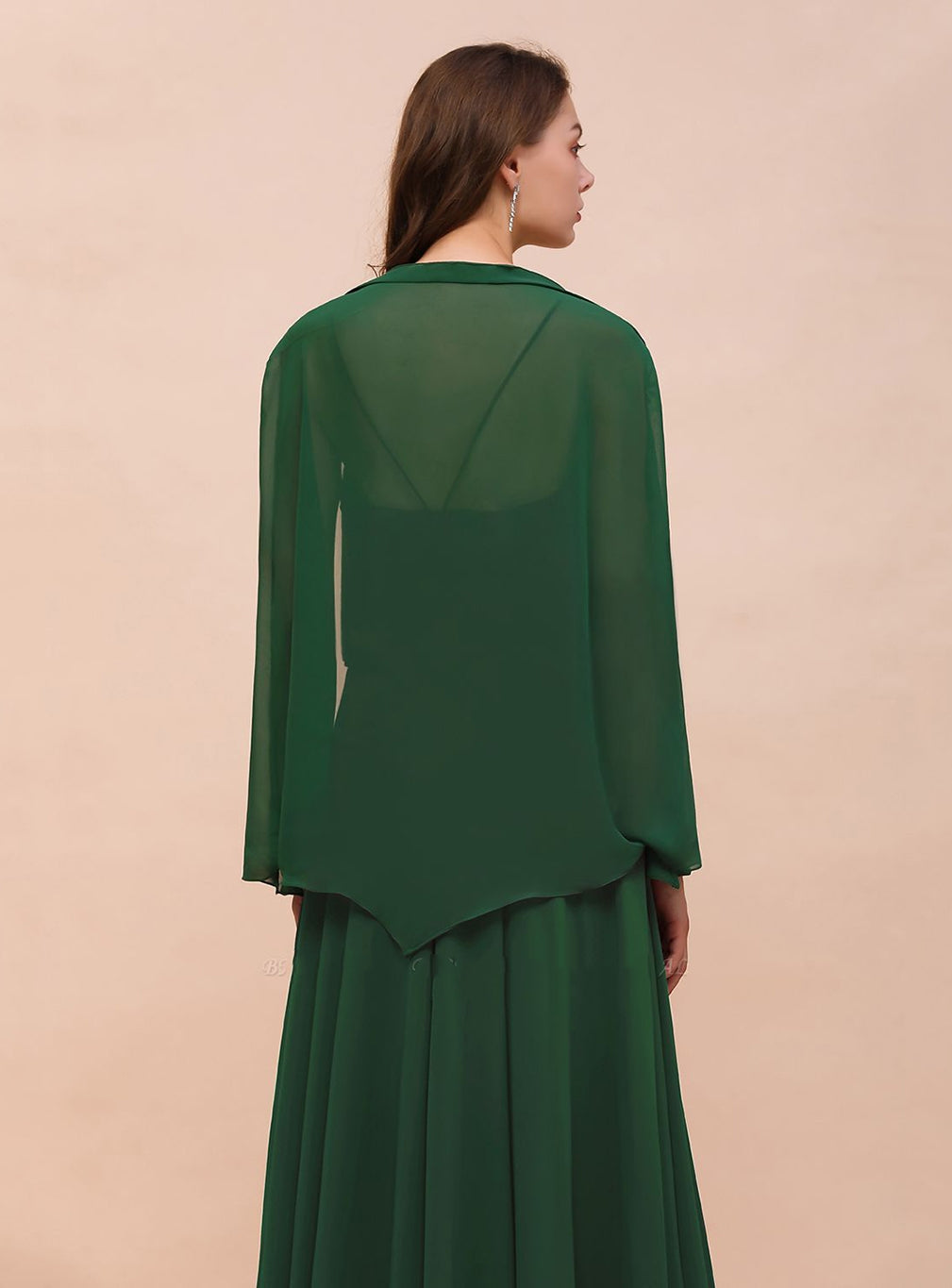 Dark Green Chiffon Special Occasion Wraps with Long Sleeves BMbride