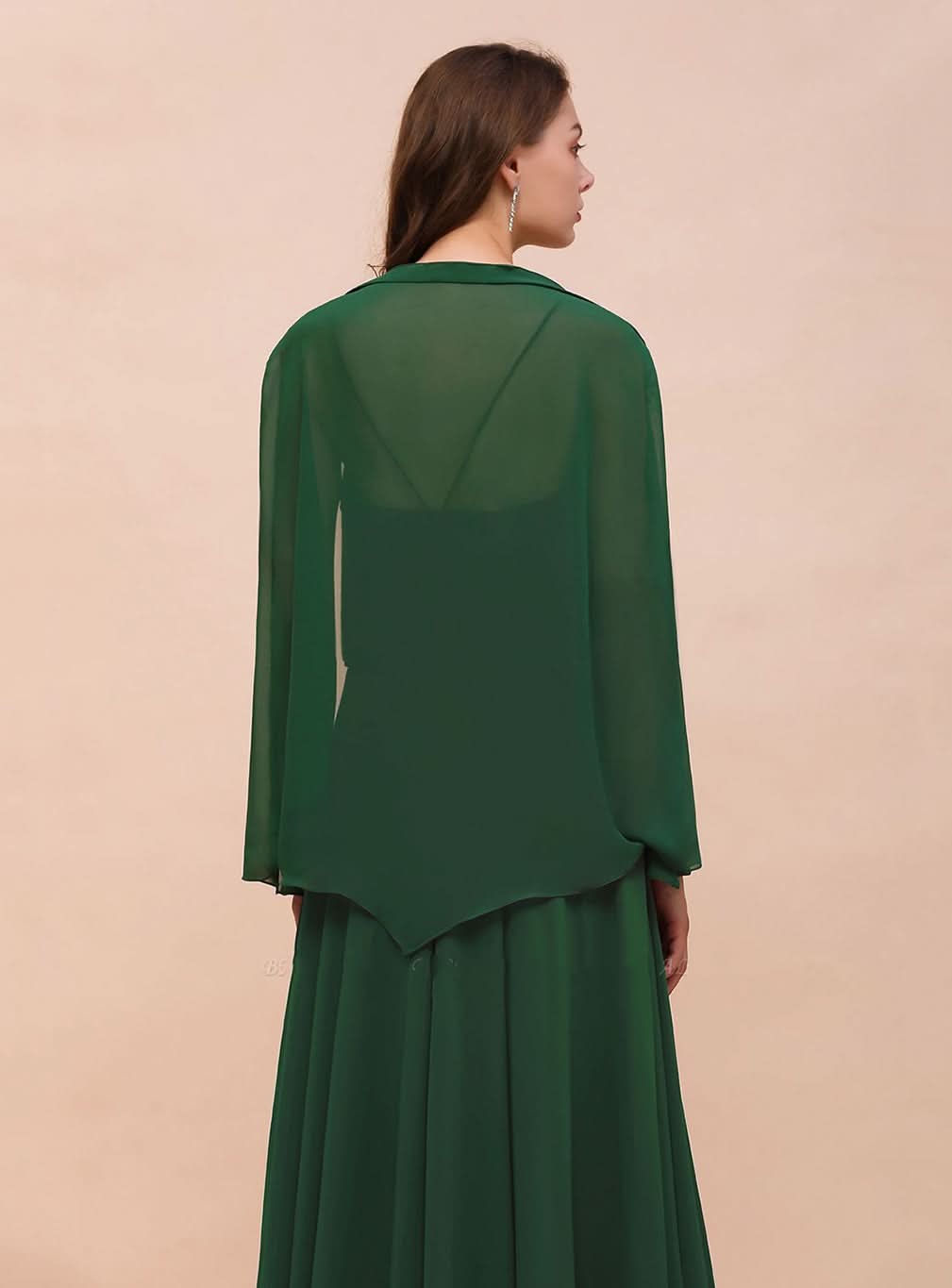 Dark Green Chiffon Special Occasion Wraps with Long Sleeves BMbride