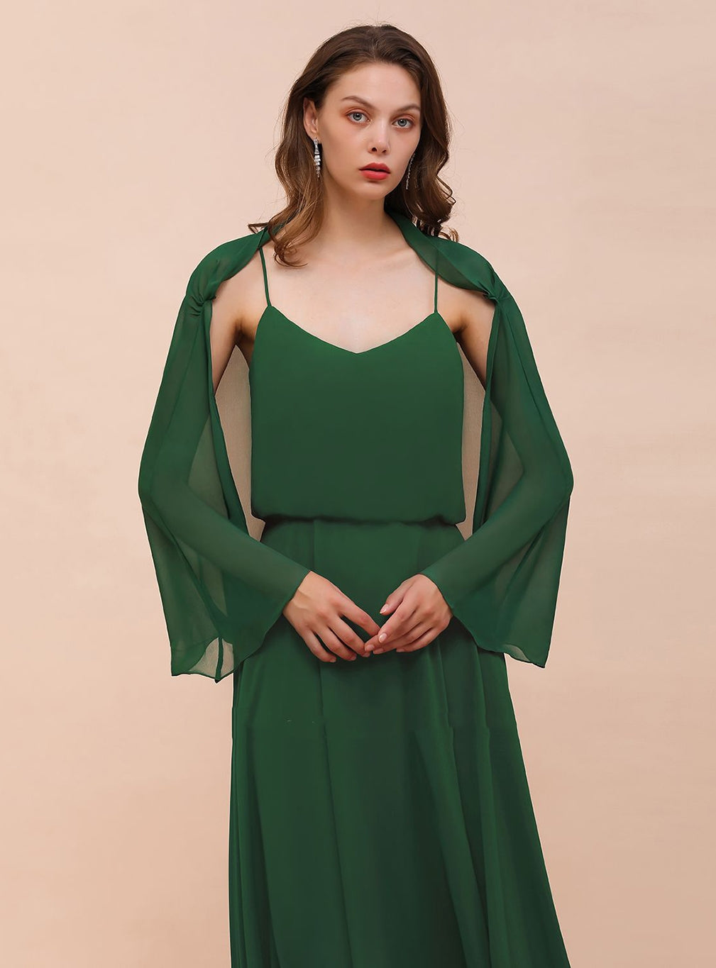 Dark Green Chiffon Special Occasion Wraps with Long Sleeves BMbride