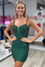 Sparkly Glitter Bodycon Zipper Back Spaghetti Straps Short Homecoming Dress BM bride