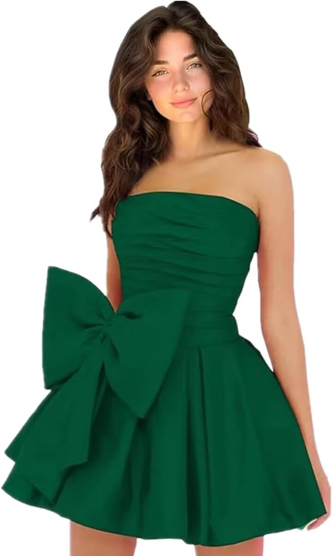 Simple Sleeveless Ruched Mini Homecoming Dress with Bow, Perfect for Any Party BM bride