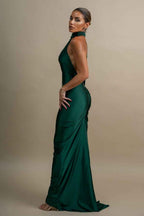 Halter Backless Sleeveless Mermaid Long Prom Dress With Ruffles