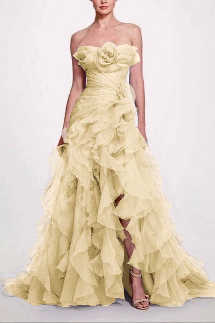 Strapless Sleeveless Long High Split Prom Dress With Pleated BMBRIDE