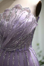 A Line Sleeveless Prom Dress Flower Strapless Tulle With Appliques Sequins