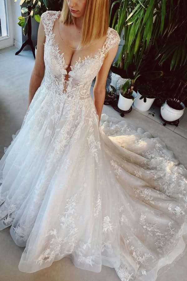 Short A-line Jewel Wedding Dress With Lace BM bride