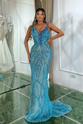 One Shoulder Sleeveless Long Mermaid Prom Dress With Beading