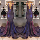 V-Neck Halter Mermaid Evening Dress with Sequins BM bride