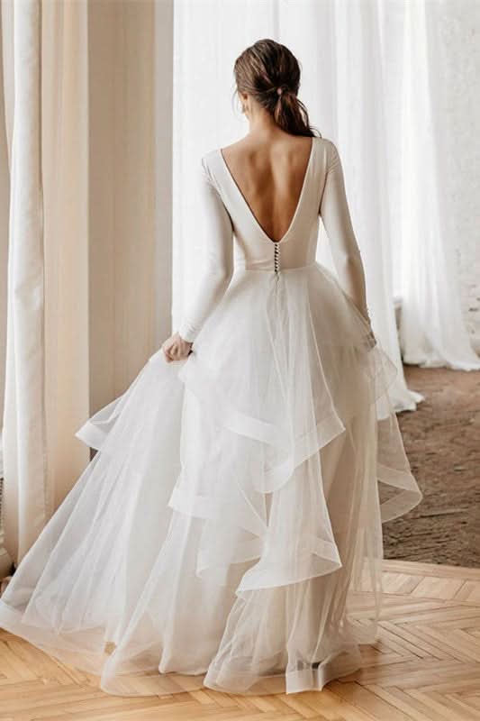 Long Sleeve Tulle Wedding Dress BM bride