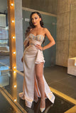 One Shoulder Beadings Mermaid Prom Dress Side Slit BM bride