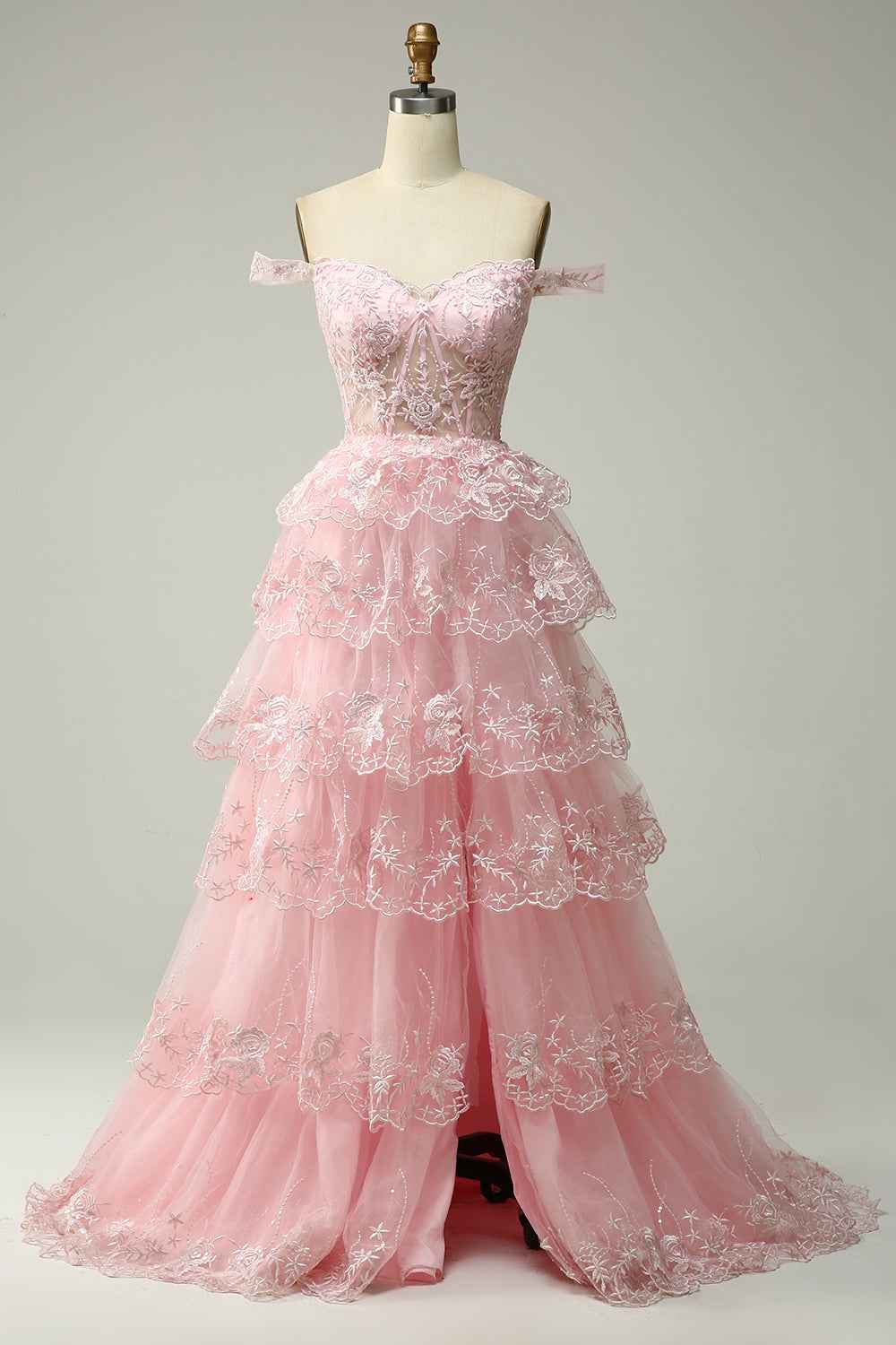 A Line Off the Shoulder Black Corset Prom Dress with Lace Ruffles