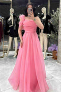 Sleeveless One Shoulder Long A Line Prom Dress With Pleated