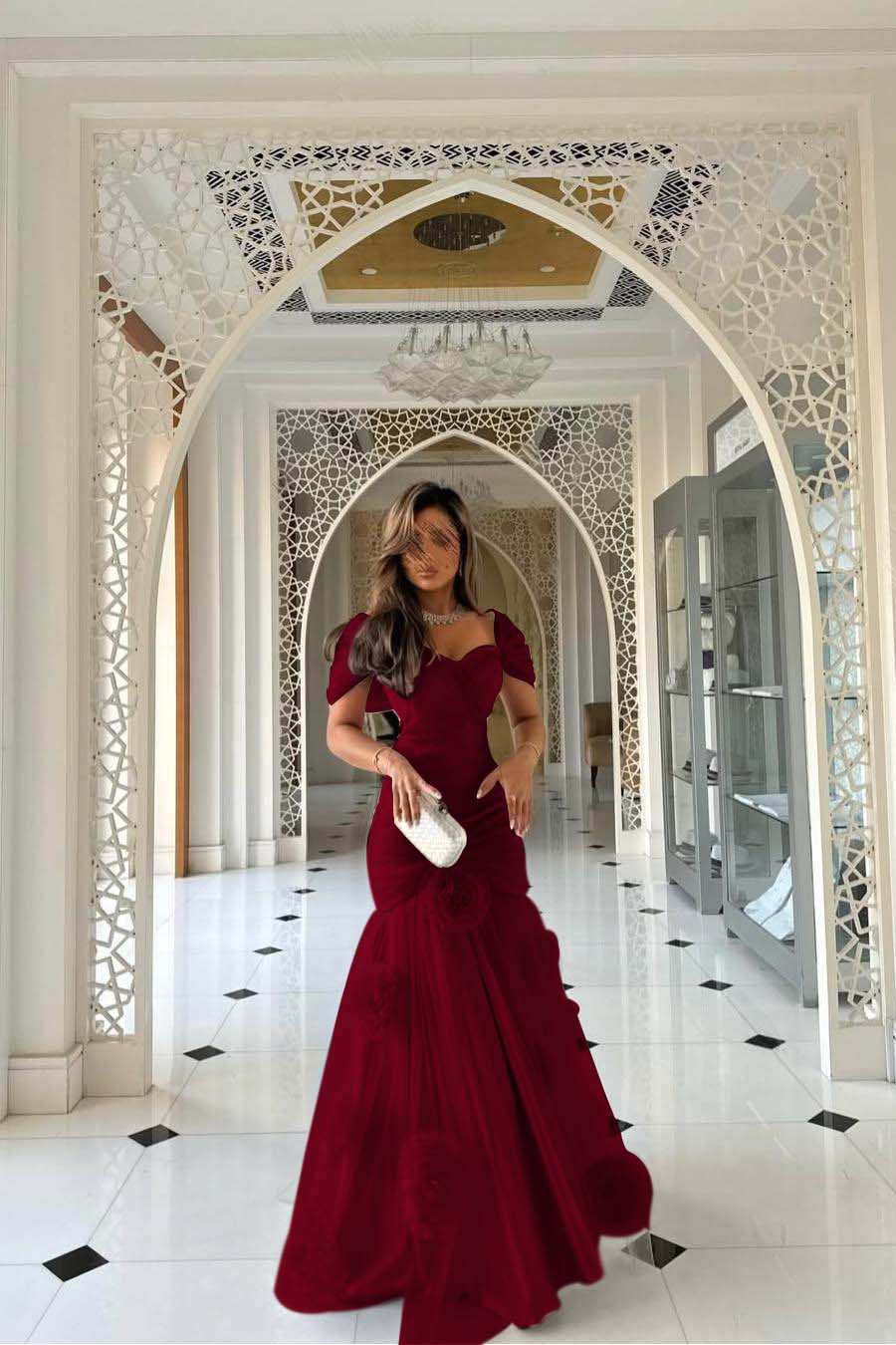 Sweetheart Short Sleeves Long Mermaid Prom Dress With Pleated BMBRIDE