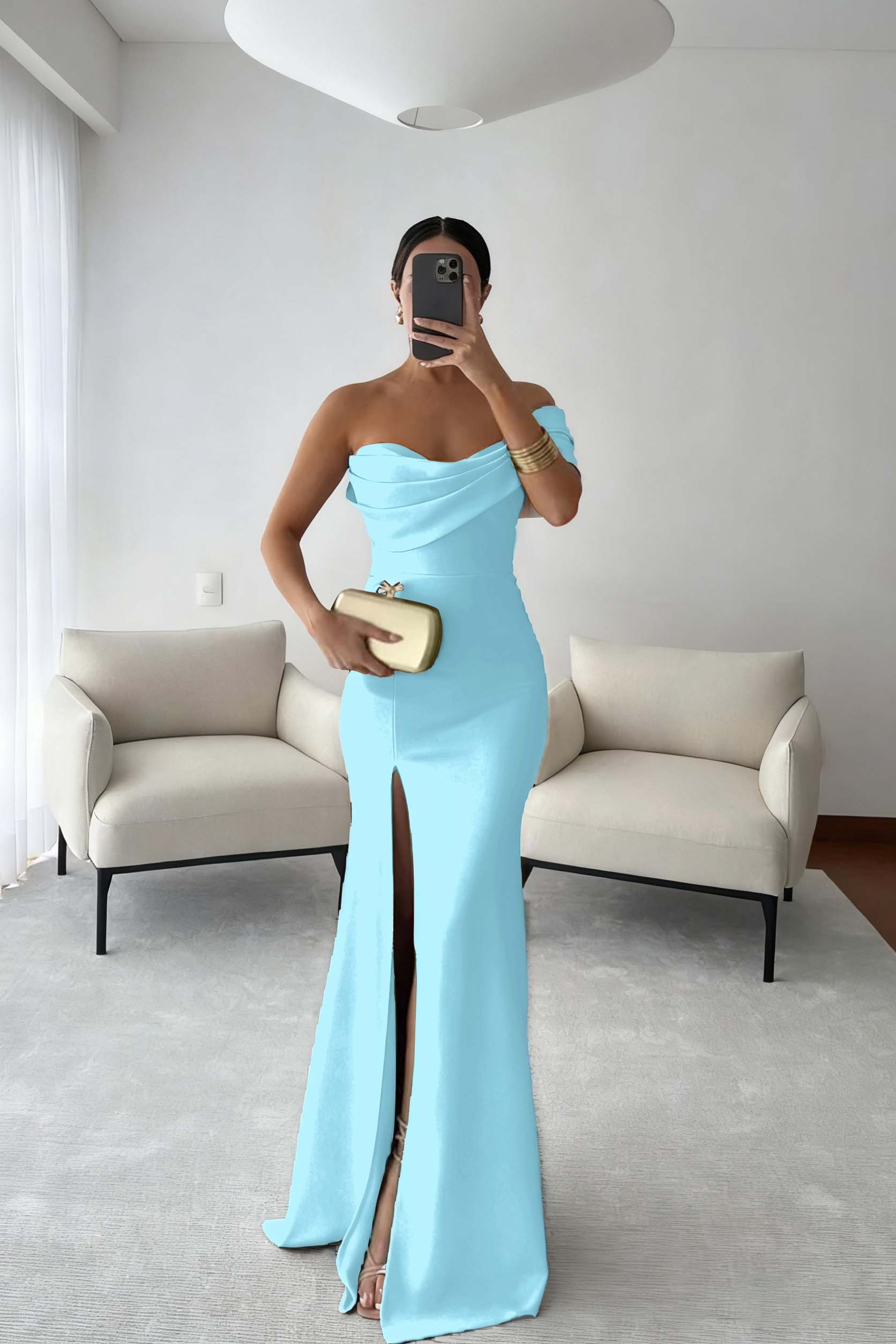 One Shoulder Sleeveless Long Mermaid Prom Dress With Split Pleated BMBRIDE